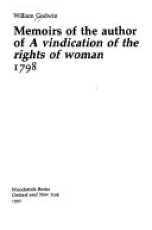 Cover of Memoirs of the Author of "Vindication of the Rights of Woman"