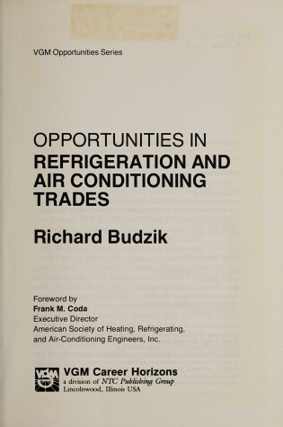 Cover of Opportunities in Refrigeration and Air Conditioning Trades