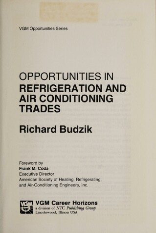 Cover of Opportunities in Refrigeration and Air Conditioning Trades