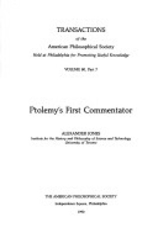 Cover of Ptolemy's First Commentator