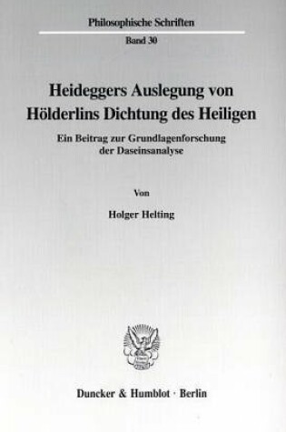 Cover of Heideggers Auslegung Von Holderlins Dichtung Des Heiligen