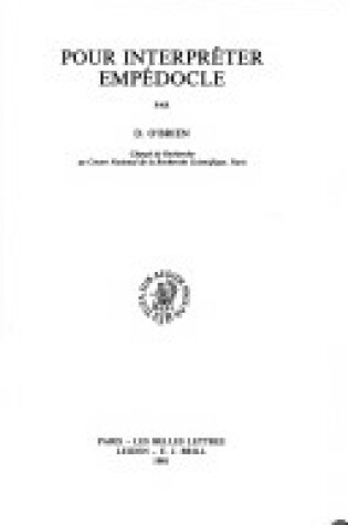 Cover of Pour interpreter Empedocle