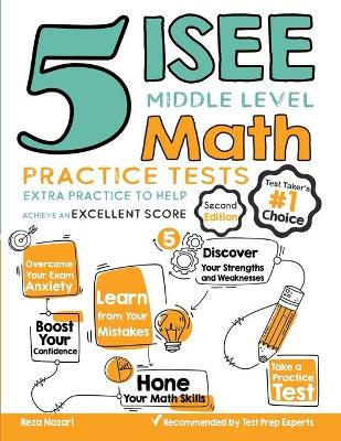 Book cover for 5 ISEE Middle Level Math Practice Tests