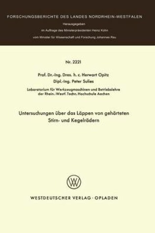Cover of Untersuchungen UEber Das Lappen Von Geharteten Stirn- Und Kegelradern