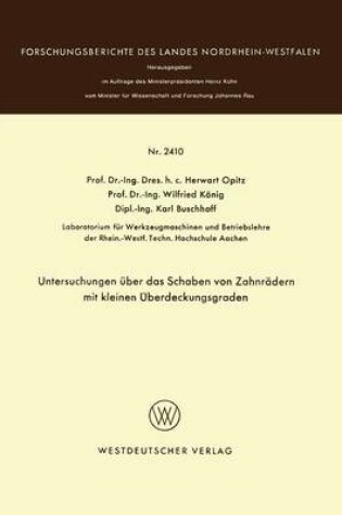 Cover of Untersuchungen UEber Das Schaben Von Zahnradern Mit Kleinen UEberdeckungsgraden