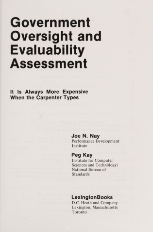 Cover of Government Oversight and Evaluability Assessment