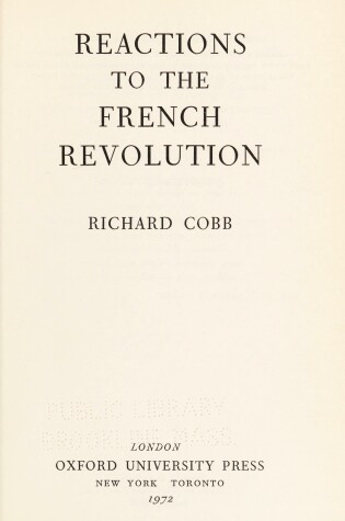 Cover of Reactions to the French Revolution