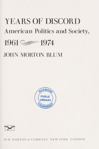 Cover of Years of Discord: American Politics and Society, 1961-1974