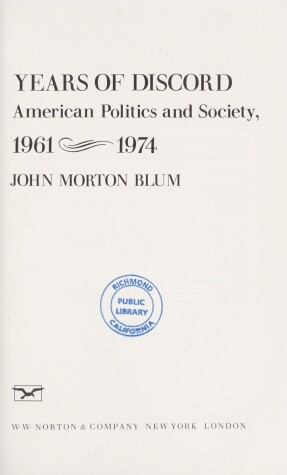 Book cover for Years of Discord: American Politics and Society, 1961-1974