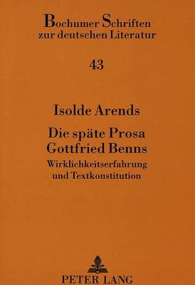 Cover of Die Spaete Prosa Gottfried Benns
