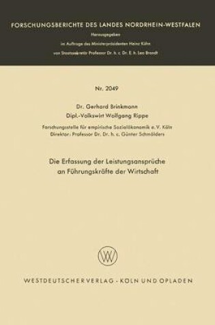 Cover of Die Erfassung der Leistungsansprüche an Führungskräfte der Wirtschaft