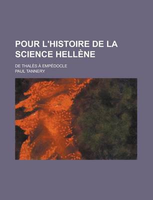 Book cover for Pour L'Histoire de la Science Hellene