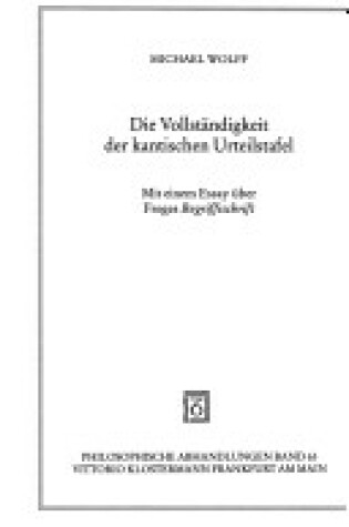 Cover of Die Vollstandigkeit Der Kantischen Urteilstafel