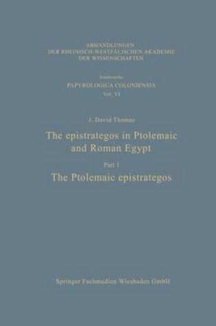 Cover of The Epistrategos in Ptolemaic and Roman Egypt