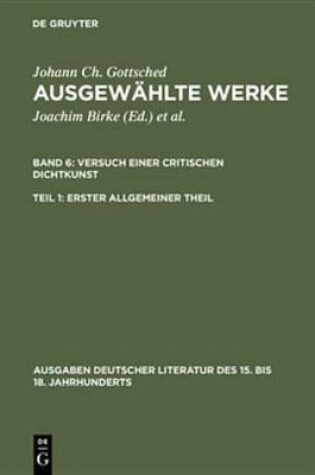 Cover of Versuch Einer Critischen Dichtkunst. Erster Allgemeiner Theil