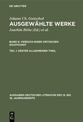 Book cover for Versuch Einer Critischen Dichtkunst. Erster Allgemeiner Theil