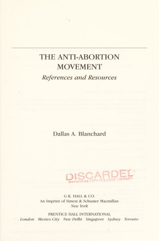 Cover of The Anti-abortion Movement