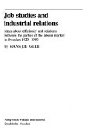 Cover of Job Studies and Industrial Relations