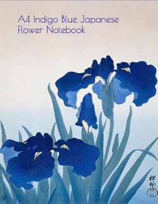 Book cover for A4 Indigo Blue Japanese Flower Notebook