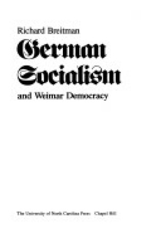 Cover of German Socialism and Weimar Democracy