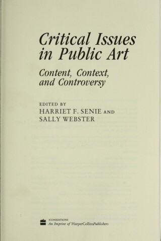 Cover of Critical Issues in Public Art