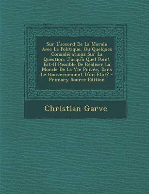Book cover for Sur L'Accord de La Morale Avec La Politique, Ou Quelques Considerations Sur La Question