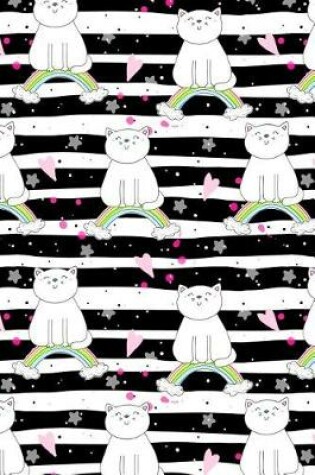 Cover of Bullet Journal Notebook for Cat Lovers White Cats Sitting on Rainbows and Stripes