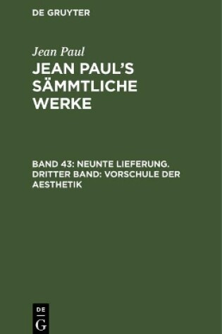 Cover of Jean Paul's Sammtliche Werke, Band 43, Neunte Lieferung. Dritter Band
