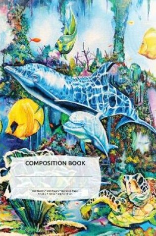 Cover of Sea Turtle and Dolphins Composition Notebook, Dotted Grid Journal Paper