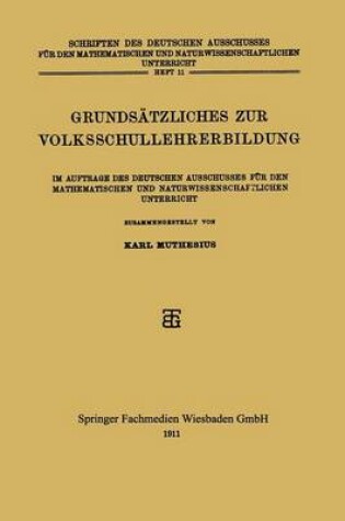 Cover of Grundsatzliches Zur Volksschullehrerbildung