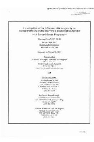 Cover of Investigation of the Influence of Microgravity on Transport Mechanisms in a Virtual Spaceflight Chamber