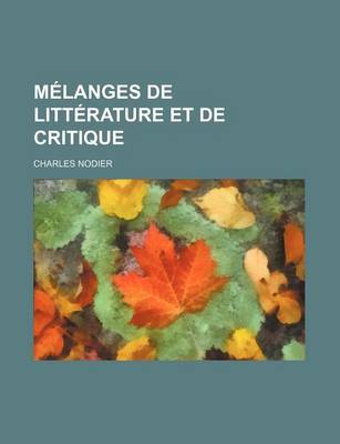 Book cover for Melanges de Litterature Et de Critique (1)