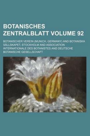 Cover of Botanisches Zentralblatt Volume 92