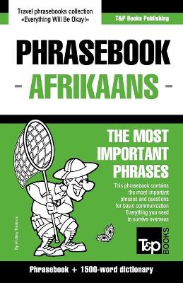 Book cover for English-Afrikaans phrasebook and 1500-word dictionary