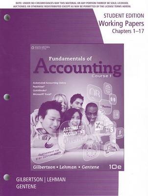 Book cover for Working Papers for Gilbertson/Lehman/Gentene's Fundamentals of  Accounting: Course 1, 10th