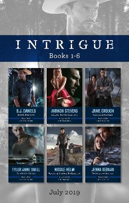 Book cover for Intrigue Box Set July 2019/Steel Resolve/Killer Investigation/Calculated Risk/Credible Alibi/Wyoming Cowboy Bodyguard/D