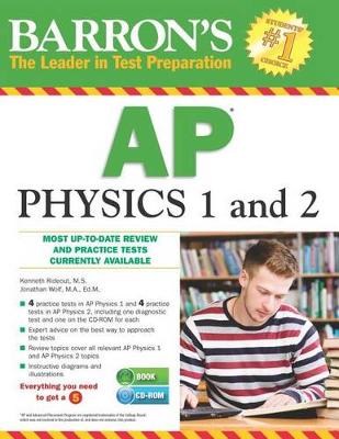 Book cover for Barron's AP Physics 1 and 2 with CD-ROM
