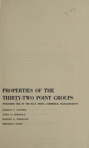 Cover of Properties of the Thirty Two Point Groups