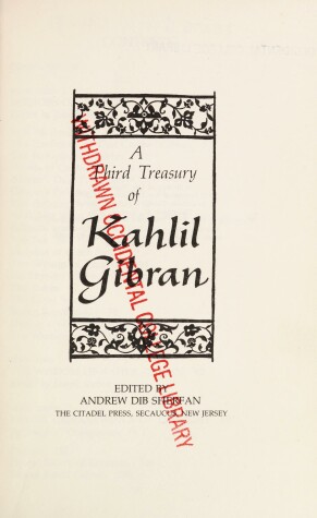 Book cover for A Third Treasury of Kahlil Gibran