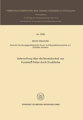 Book cover for Untersuchung UEber Die Benetzbarkeit Von Kunststoff-Folien Durch Druckfarbe