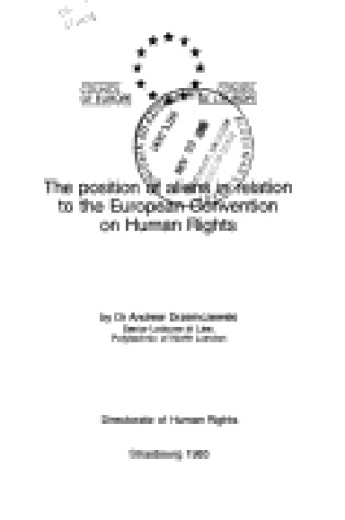 Cover of Position of Aliens in Relation to the European Convention on Human Rights