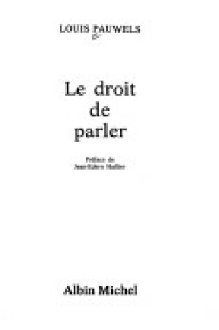 Cover of Droit de Parler (Le)