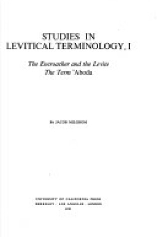 Cover of The Studies in Levitical Terminology