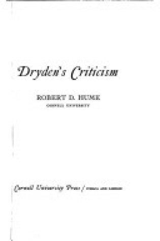 Cover of Dryden's Criticism