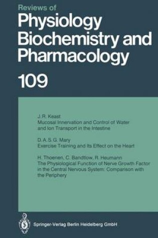 Cover of Reviews of Physiology, Biochemistry and Pharmacology 109