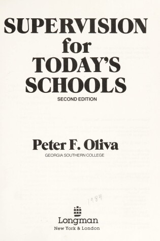 Cover of Supervision for Today's Schools