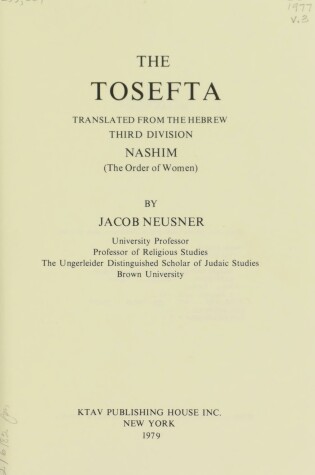 Cover of The Tosefta, Translated from the Hebrew