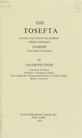 Book cover for The Tosefta, Translated from the Hebrew