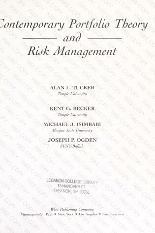 Cover of Contemporary Portfolio Theory and Risk Management