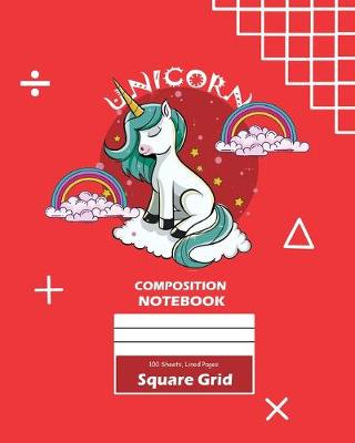 Book cover for Unicorn Square Grid, Graph Paper Composition Notebook, 100 Sheets, Large 8 x 10 Inch, Quad Ruled Red Cover